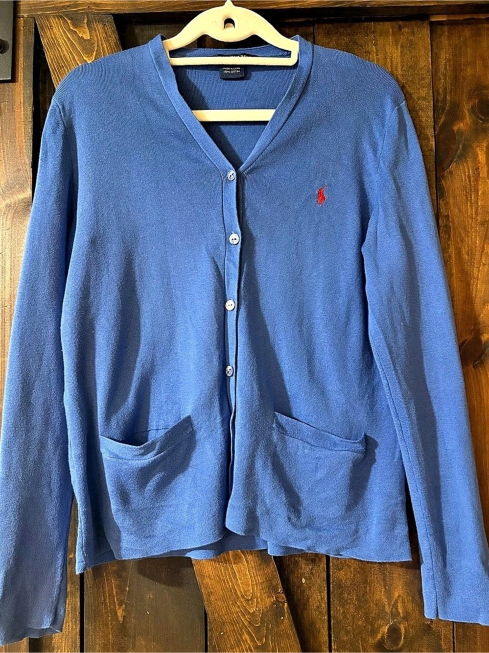 Ralph Lauren Cotton Cardigan in Blue Size Medium Like New